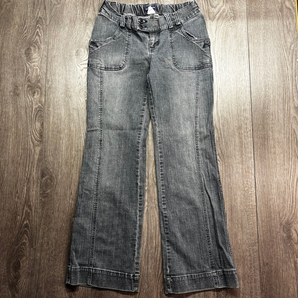 Tyme Jeans Womens Grey Wash Small Y2K Wide Leg Denim Pants Elastic Waist Small